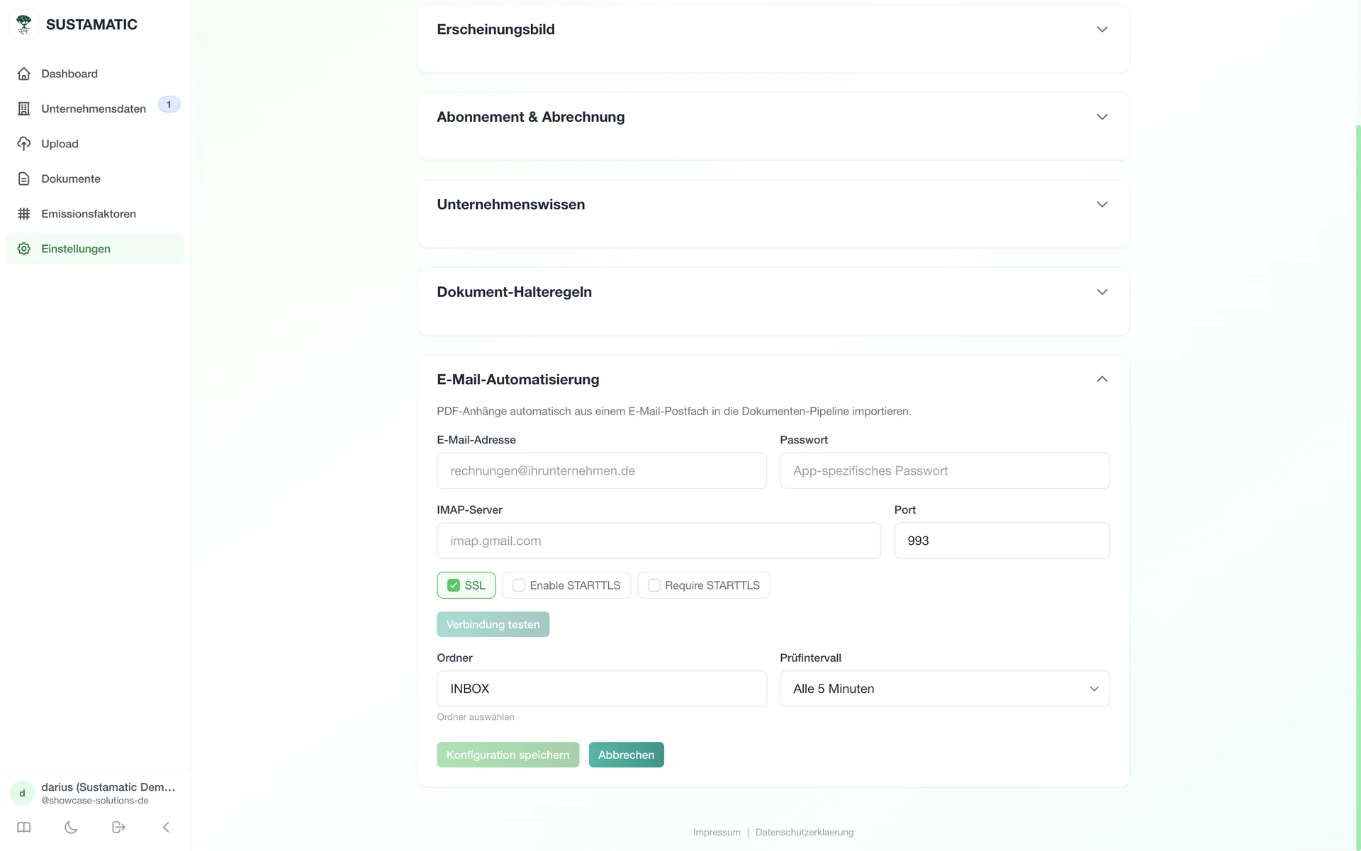 Sustamatic E-Mail-Automatisierung importiert Rechnungen zeitgesteuert aus einem Postfach